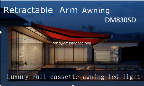 Heavy Duty Full Cassette Awning Outdoor Custom Retractable Motorized Folding Arm Awning Cover